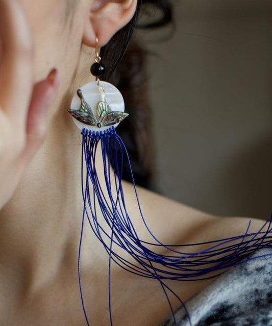 Boucles d'oreilles pendantes chics en alliage violet avec coquillage en agate et pampilles papillon - TrendAura