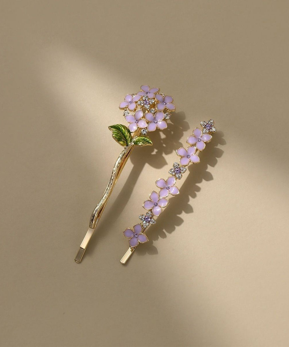 Épingle à cheveux asymétrique à motif floral en alliage violet chic, ornée de cristaux de zircon et d'un effet coulant. - TrendAura