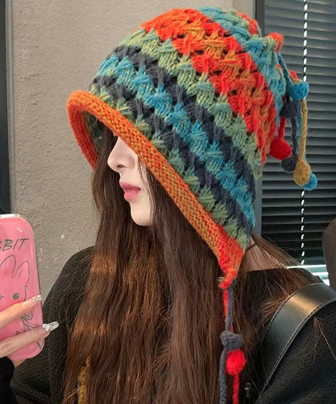 Chapeau boonie tricoté à la main chic arc-en-ciel - TrendAura