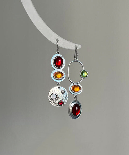 Boucles d'oreilles pendantes géométriques ajourées en alliage d'argent sterling arc-en-ciel chic - TrendAura