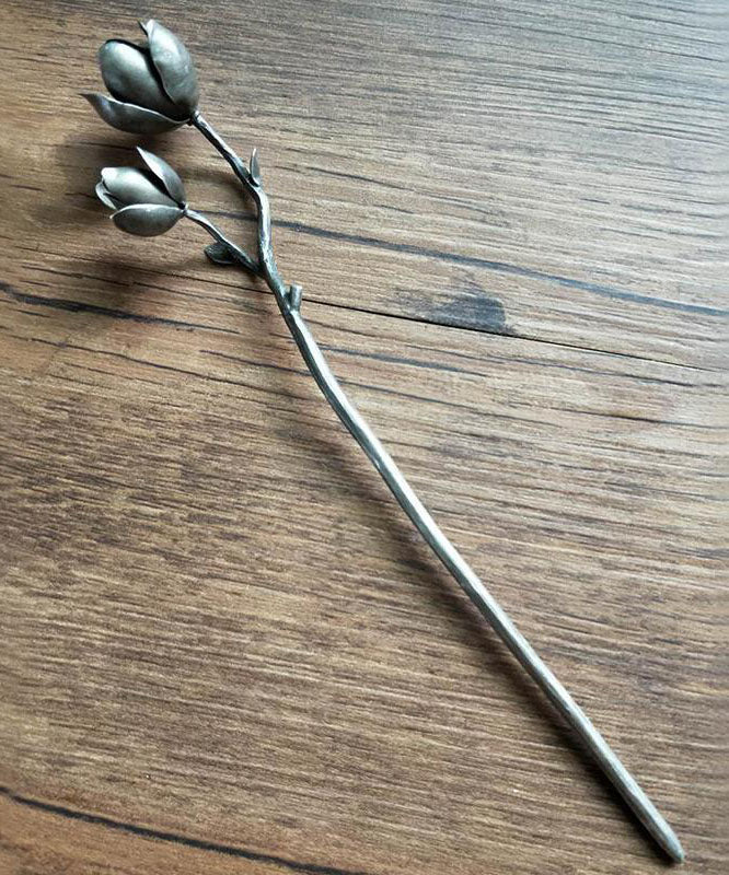 Épingle à cheveux en argent sterling et soie chic Yulan Magnolia - TrendAura
