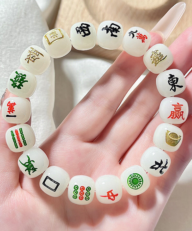 Bracelet chic en alliage blanc avec perles bouddhistes et chaîne Mahjong - TrendAura