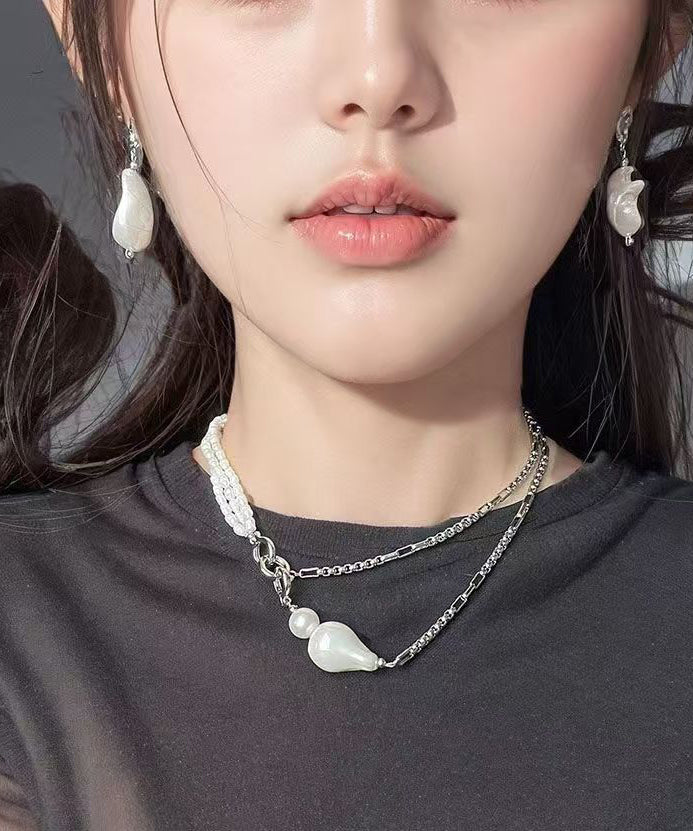 Collier chic en acier inoxydable blanc avec chaîne de perles graduées - TrendAura