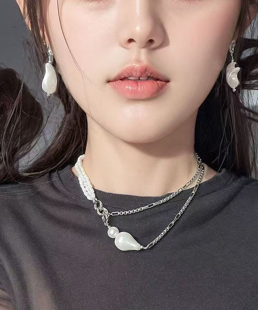 Collier chic en acier inoxydable blanc avec chaîne de perles graduées - TrendAura
