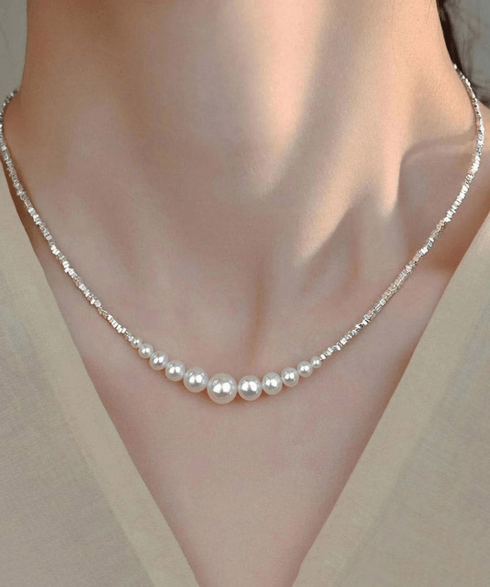 Collier princesse chic en argent sterling blanc avec perles cassées - TrendAura