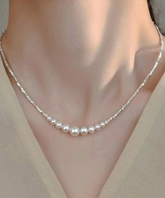 Collier princesse chic en argent sterling blanc avec perles cassées - TrendAura