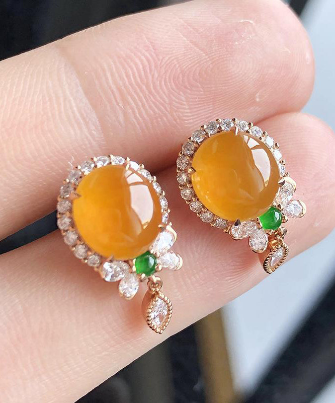 Boucles d'oreilles à pampilles chics en argent sterling jaune avec zircon et calcédoine - TrendAura