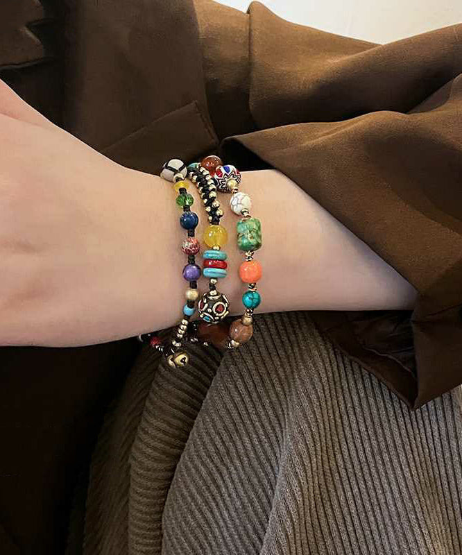 Bracelet à breloques en forme de petit éléphant en perles d'agate tissées en alliage de style chinois - TrendAura