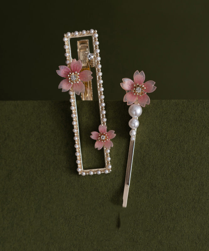 Ensemble de deux épingles à cheveux florales en alliage de zircon et résine de style chinois - TrendAura