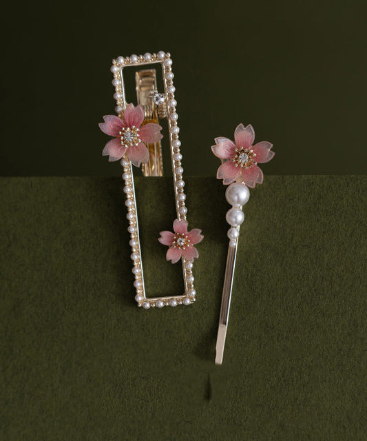 Ensemble de deux épingles à cheveux florales en alliage de zircon et résine de style chinois - TrendAura