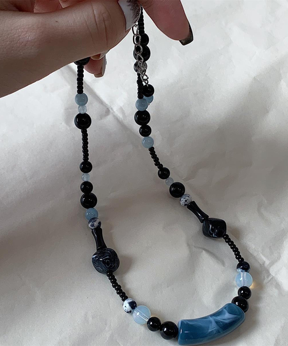 Collier de perles graduées en alliage noir de style chinois - TrendAura