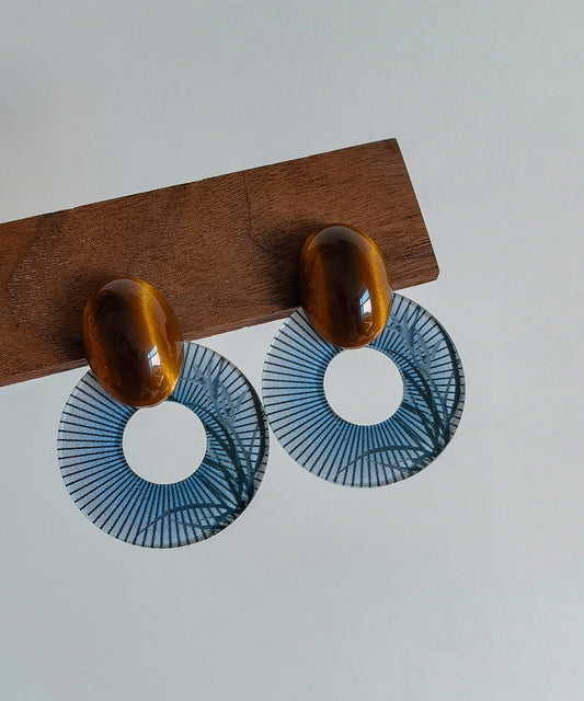 Boucles d'oreilles créoles en alliage acrylique bleu et ambre de style chinois - TrendAura