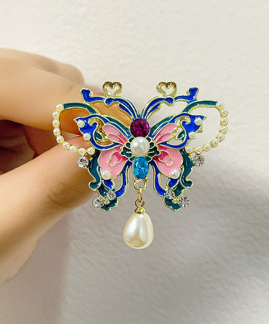 Épingle à cheveux papillon ajourée en alliage de zircon bleu de style chinois - TrendAura