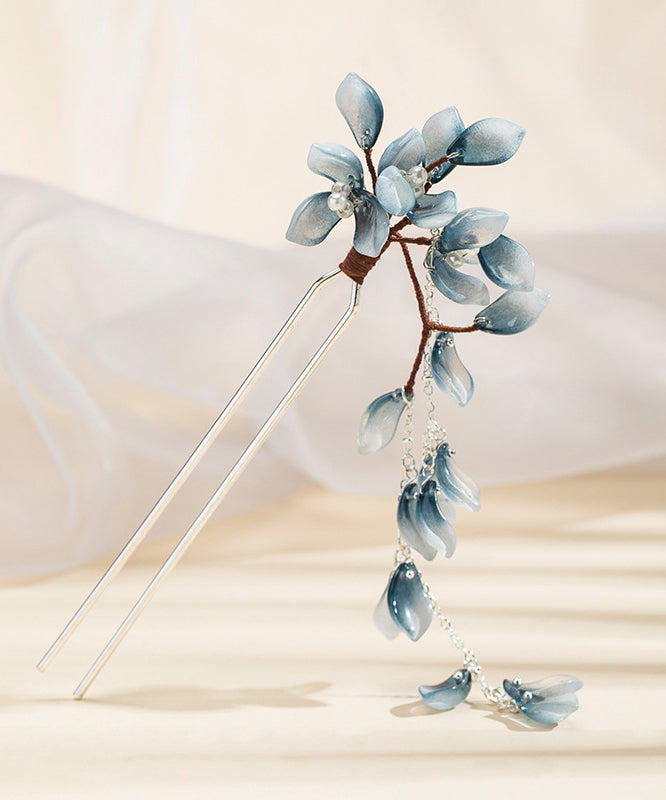 Épingle à cheveux à pompon en alliage de cuivre bleu de style chinois - TrendAura