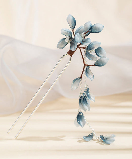 Épingle à cheveux à pompon en alliage de cuivre bleu de style chinois - TrendAura
