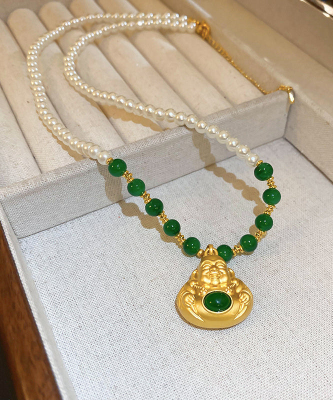 Collier avec pendentif en forme de statue de Bouddha en alliage de cuivre colorblock de style chinois - TrendAura