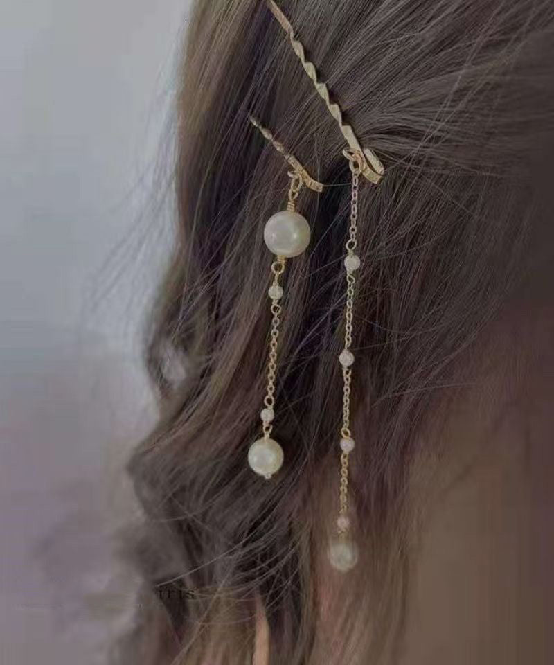 Ensemble de deux épingles à cheveux à pompon en alliage doré de style chinois - TrendAura
