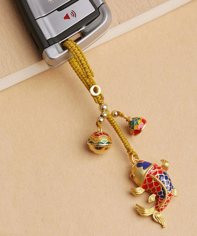 Porte-clés carpe brochée en or antique de style chinois - TrendAura
