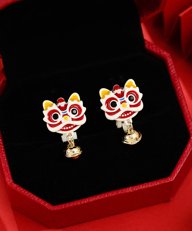 Boucles d'oreilles cloches en émail cuit surdoré de style chinois - TrendAura