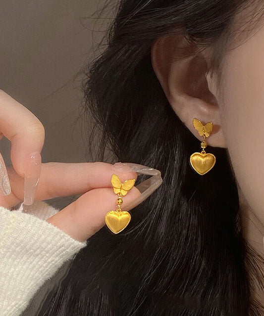 Boucles d'oreilles pendantes papillon en cuivre doré de style chinois - TrendAura
