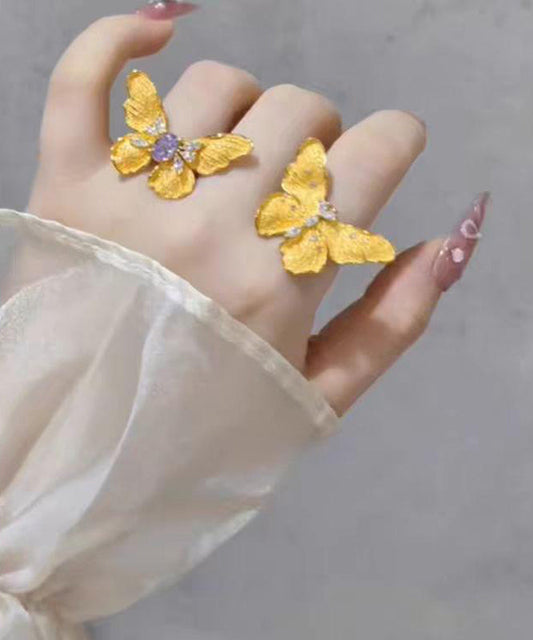 Ensemble de deux bagues papillon en argent sterling doré de style chinois - TrendAura