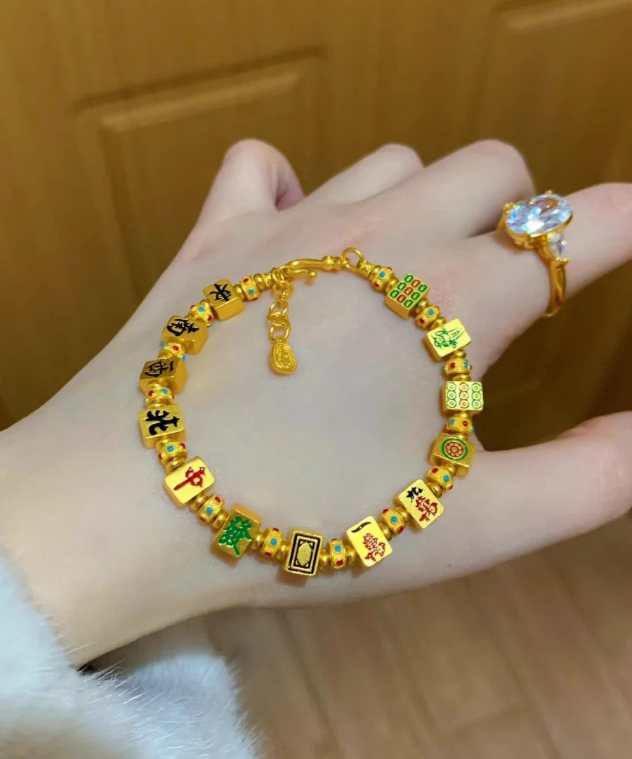 Bracelet à breloques Mahjong en argent sterling doré de style chinois - TrendAura