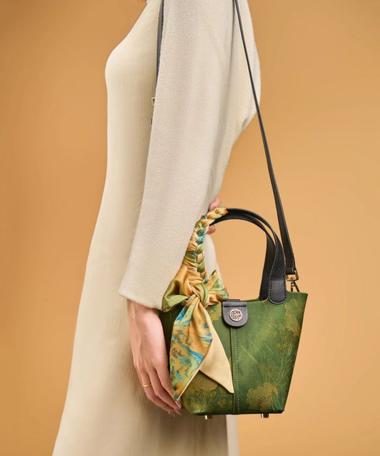 Sac fourre-tout polyvalent en soie à imprimé vert de style chinois - TrendAura