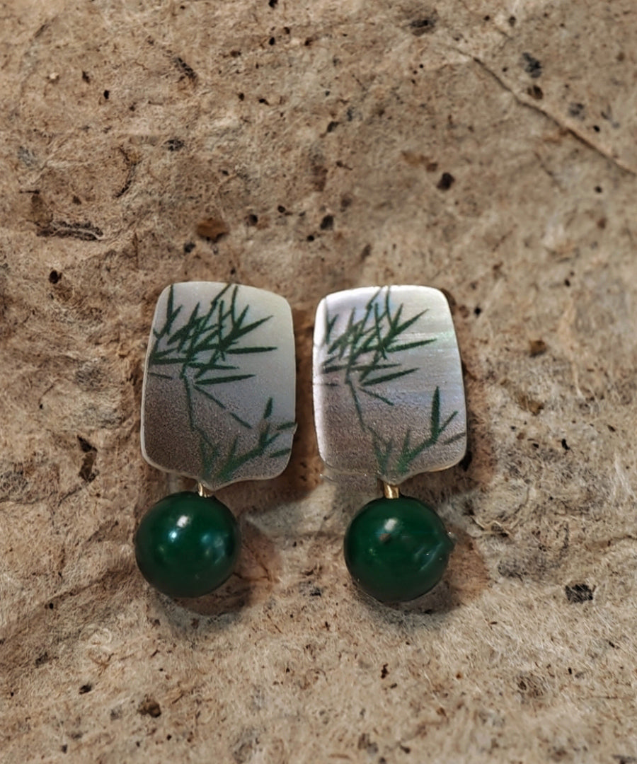 Boucles d'oreilles pendantes en argent sterling vert de style chinois avec agaré surdoré - TrendAura