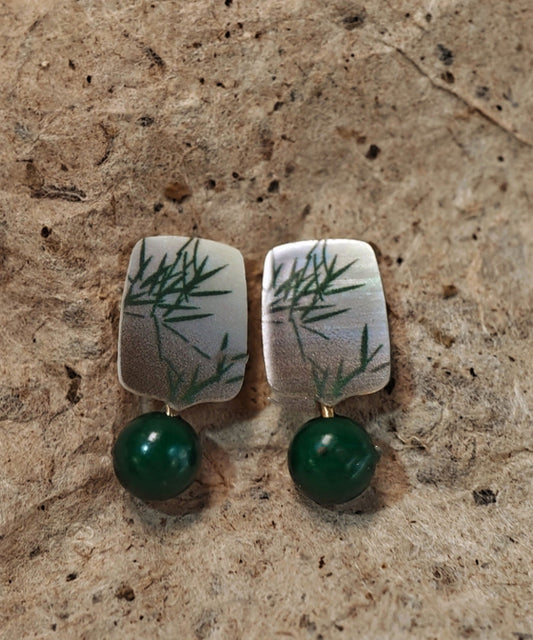 Boucles d'oreilles pendantes en argent sterling vert de style chinois avec agaré surdoré - TrendAura