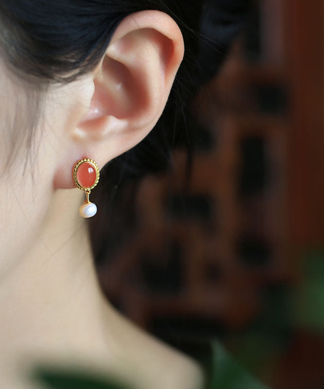 Boucles d'oreilles pendantes en argent sterling multicolore et perles d'agate, style chinois - TrendAura