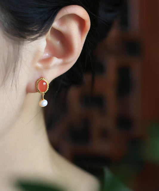 Boucles d'oreilles pendantes en argent sterling multicolore et perles d'agate, style chinois - TrendAura