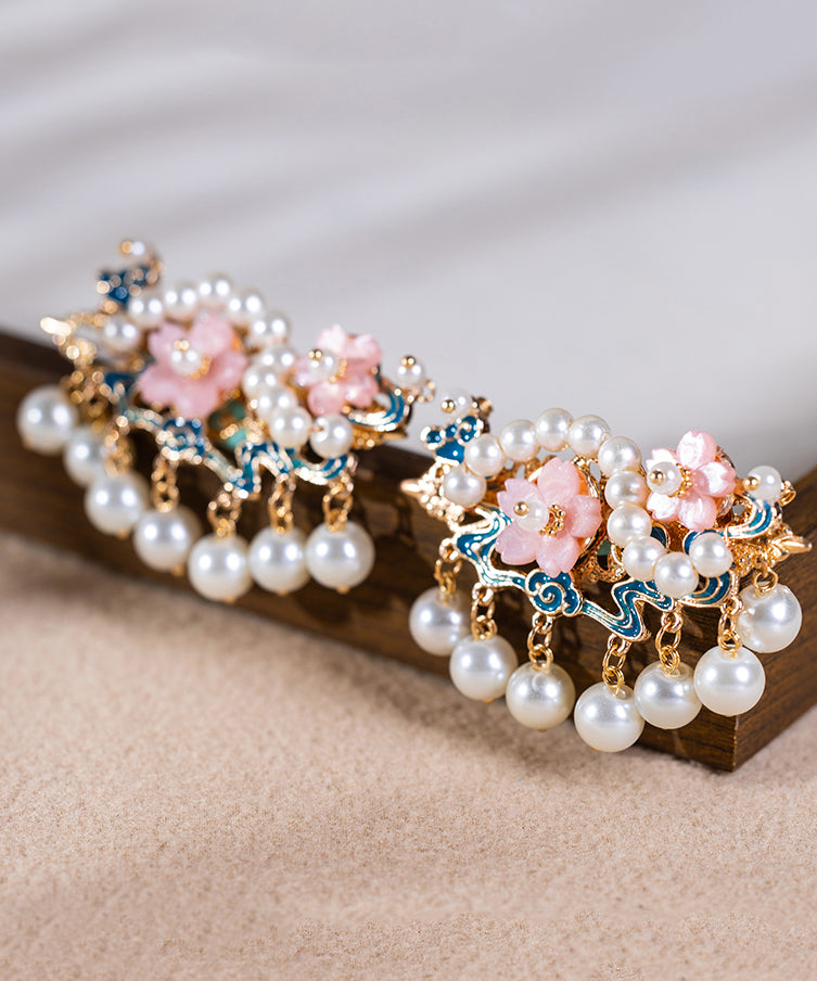Épingle à cheveux style chinois arc-en-ciel en alliage avec perles turquoises et pompons pour filles - TrendAura