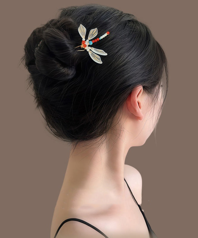 Épingle à cheveux en forme de U en forme de libellule surdorée arc-en-ciel de style chinois - TrendAura