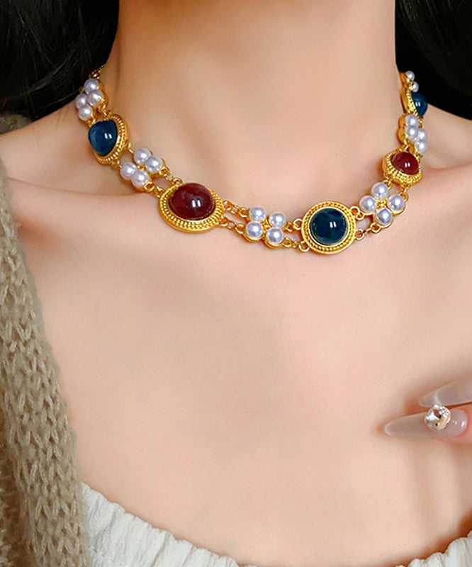 Collier en alliage d'argent sterling arc-en-ciel de style chinois avec perles et résine - TrendAura