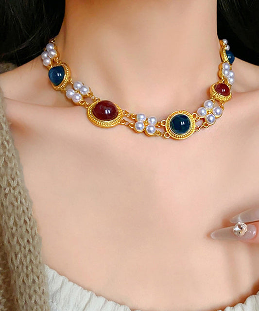 Collier en alliage d'argent sterling arc-en-ciel de style chinois avec perles et résine - TrendAura