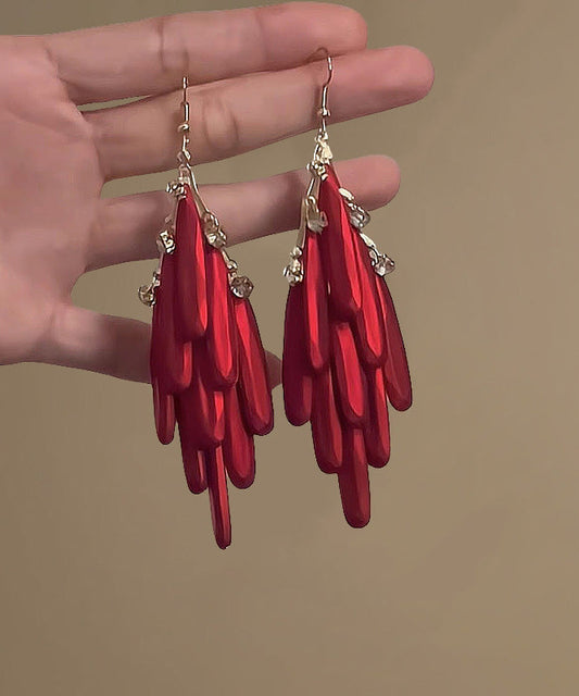 Boucles d'oreilles pendantes à pampilles en alliage rouge de style chinois - TrendAura