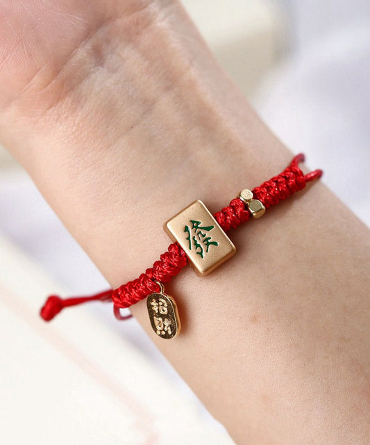 Bracelet à breloques Mahjong tissé en alliage rouge de style chinois - TrendAura