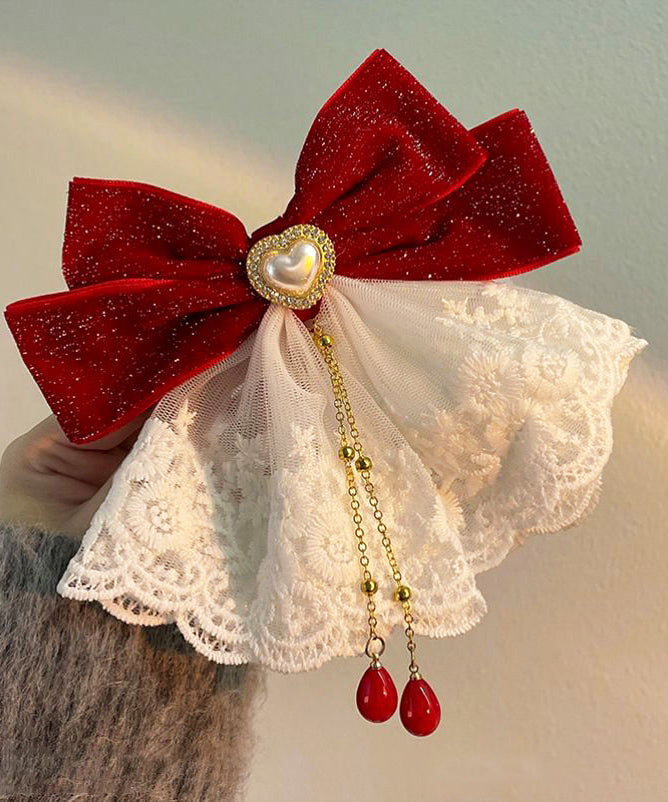 Épingle à cheveux papillon en dentelle et perles rouges de style chinois - TrendAura