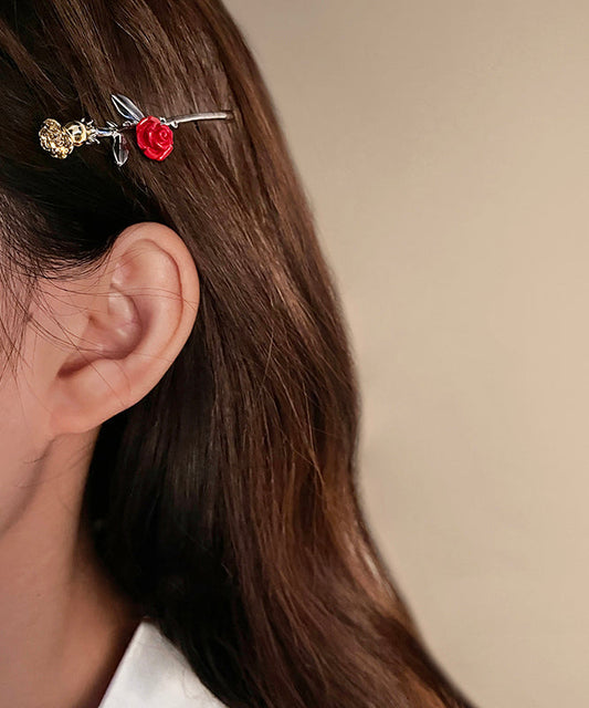 Épingle à cheveux en résine et alliage de soie de style chinois en forme de rose - TrendAura