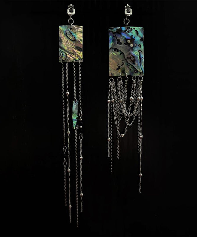 Boucles d'oreilles pendantes à pampilles et perles de coquillage carrées en alliage de soie de style chinois - TrendAura