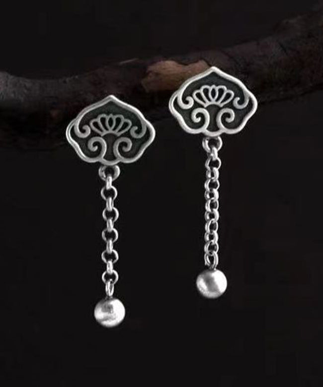 Boucles d'oreilles pendantes à pampilles en argent sterling et soie de style chinois en forme de lotus - TrendAura