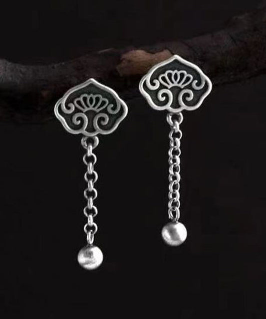 Boucles d'oreilles pendantes à pampilles en argent sterling et soie de style chinois en forme de lotus - TrendAura