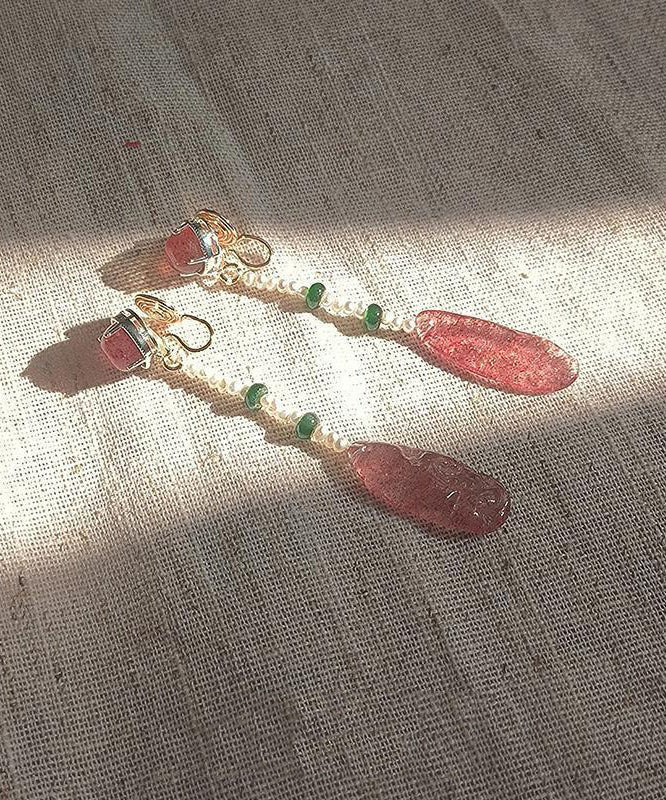 Boucles d'oreilles pendantes en résine et cristal rouge pastèque de style chinois - TrendAura