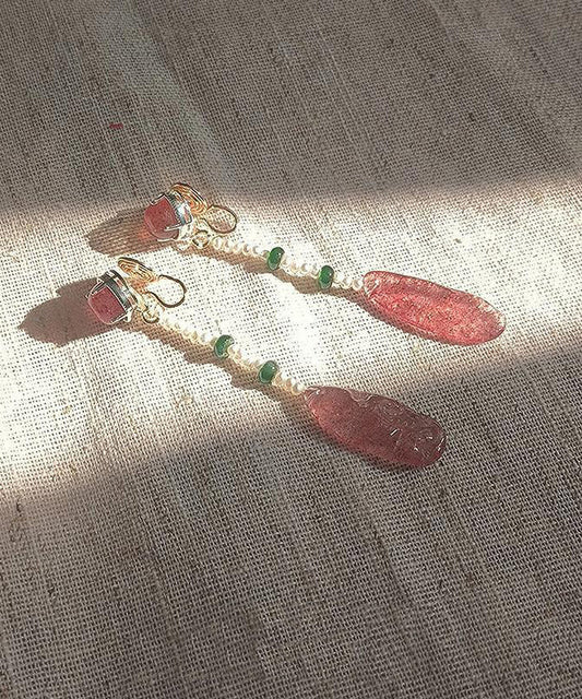 Boucles d'oreilles pendantes en résine et cristal rouge pastèque de style chinois - TrendAura