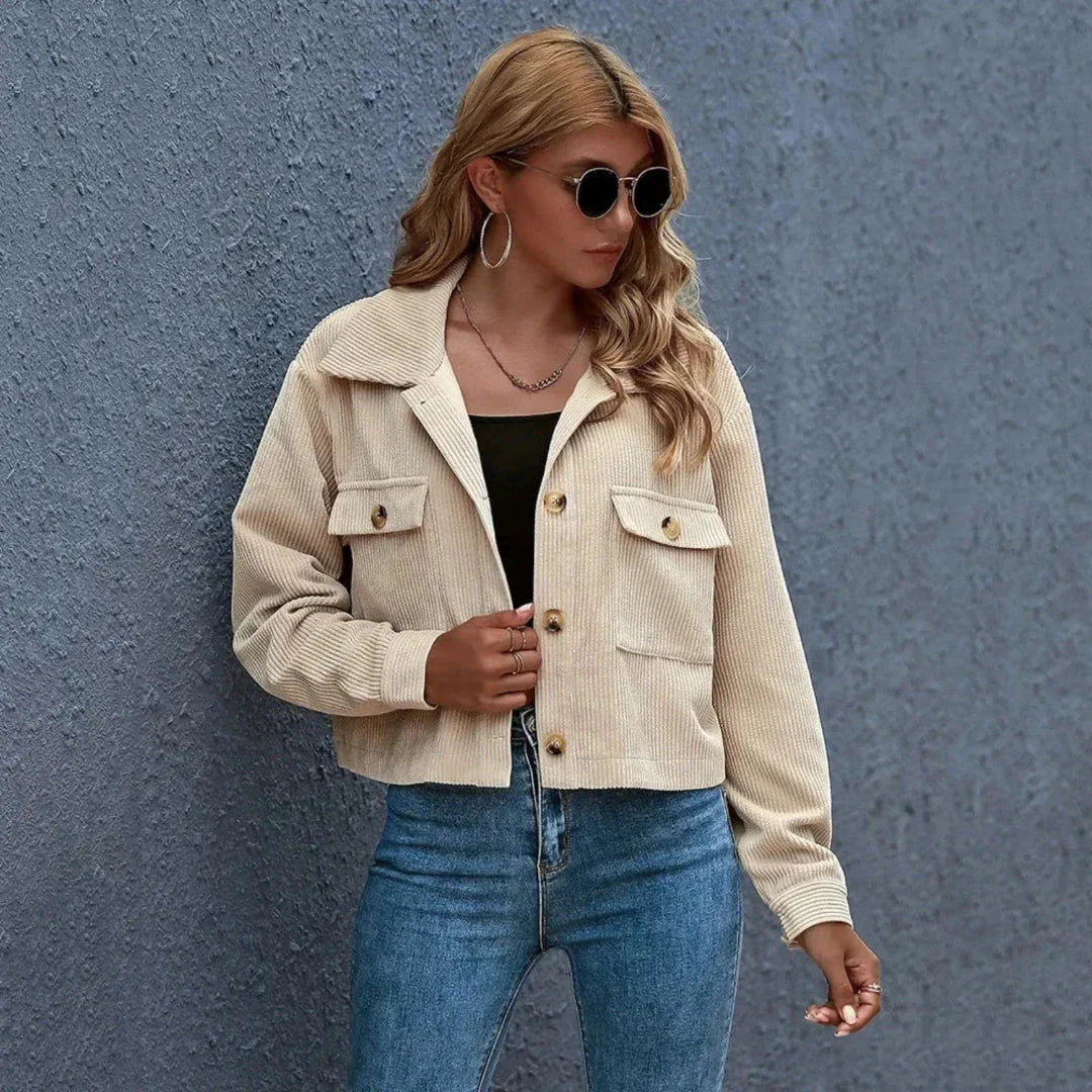 Chloe Collared Cropped Corduroy Jacket
