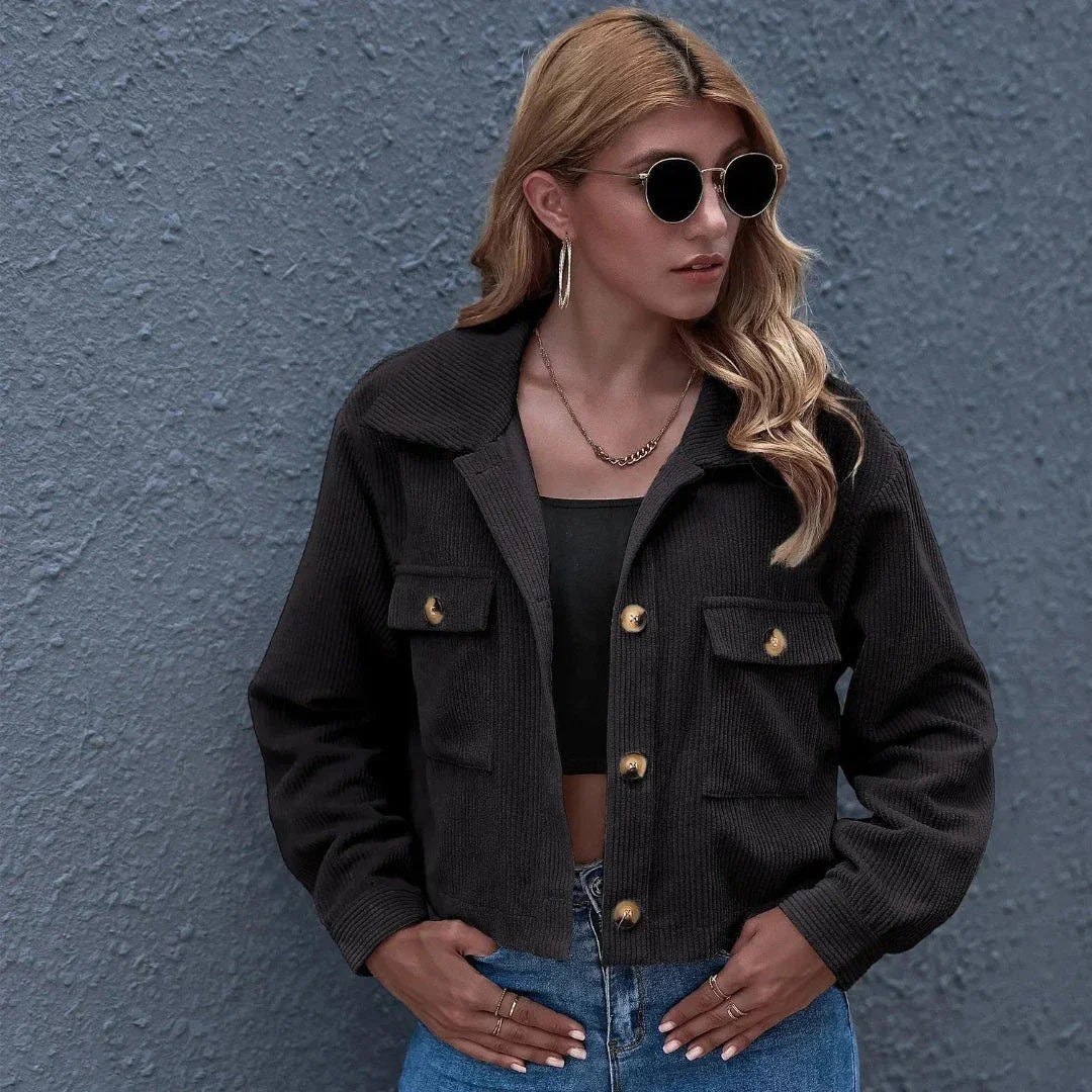 Chloe Collared Cropped Corduroy Jacket