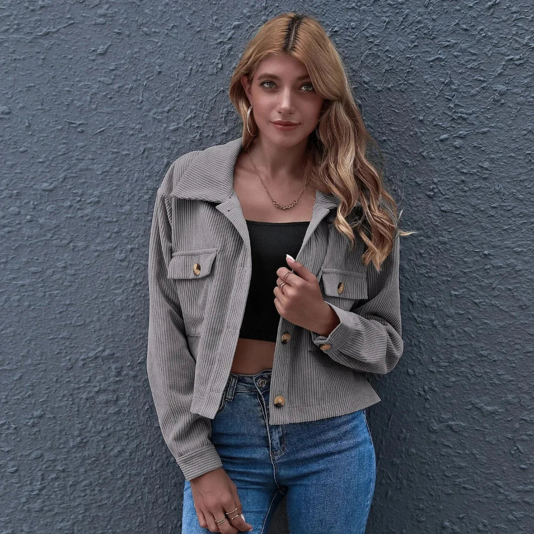 Chloe Collared Cropped Corduroy Jacket