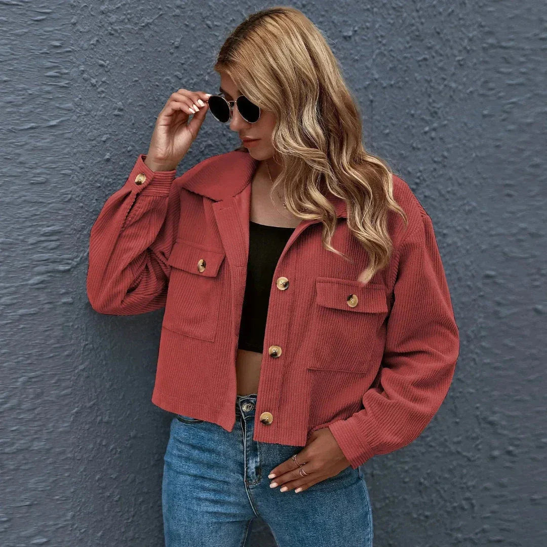 Chloe Collared Cropped Corduroy Jacket