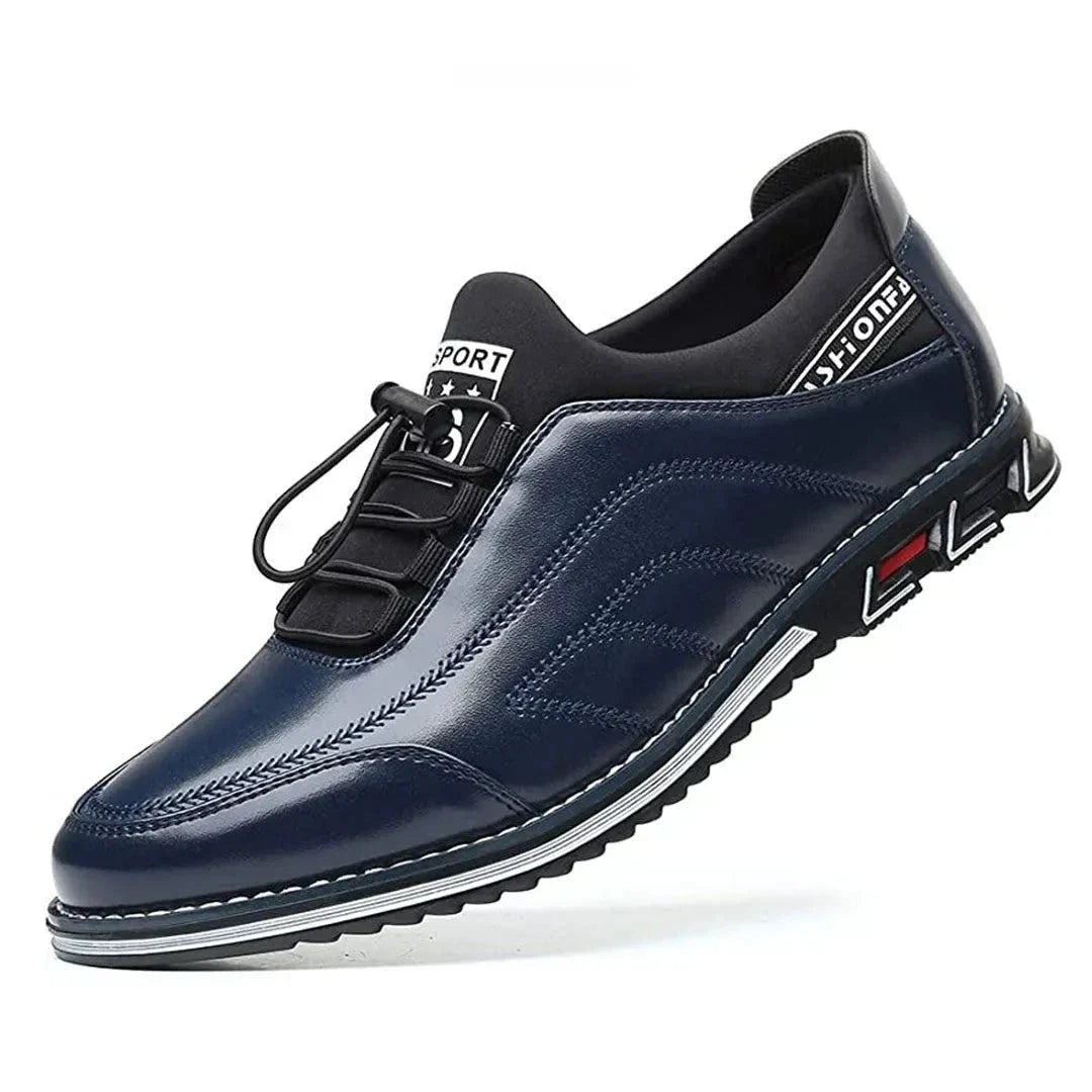 Waylynn Mens Faux Leather Sneakers Lace Up Elastic Collar Glossy Upper Streetwear Casual Shoes All Day Comfort