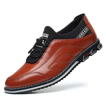 Waylynn Mens Faux Leather Sneakers Lace Up Elastic Collar Glossy Upper Streetwear Casual Shoes All Day Comfort